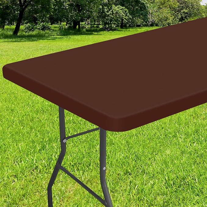 Smiry Rectangle Tablecloth, Elastic Fitted Flannel Backed Vinyl Tablecloths for 4ft Folding Tables, Waterproof Wipeable Table Covers for Outdoor, Indoor, Picnic and Camping (Coffee, 30"x48")