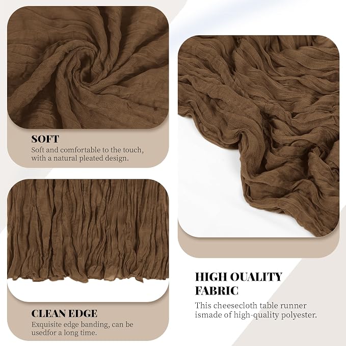 6 Pack Brown Cheesecloth Table Runner, 17 x 108 Inch, Gauze Cheese Cloth Table - Image 4