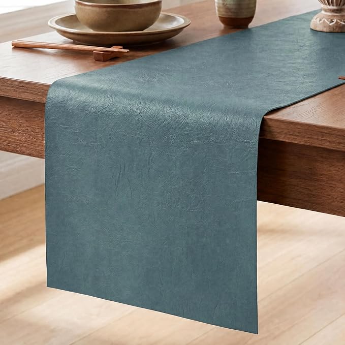 Artoid Mode Blue Double Sided Vinyl Faux Leather Table Runner, Seasonal by ArtoidMode
