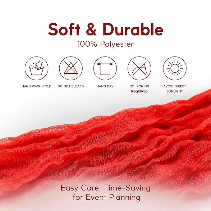 10 Pack Red Table Runner 10FT Gauze Cheesecloth Table Runner | 21x120 Inch Boho - Image 7