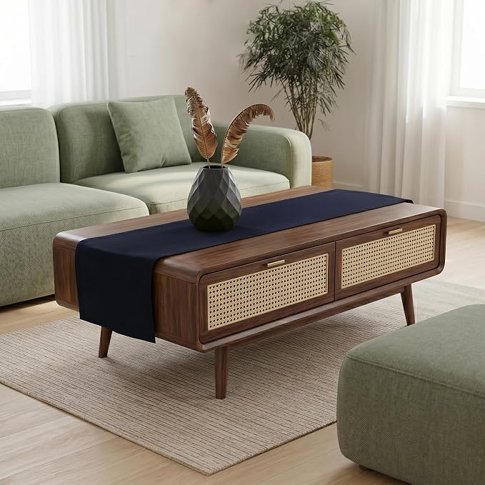 Solino Home 100% Pure Linen Dining Table Runner Navy Woven, Fete 14 x 60 in | - Image 4