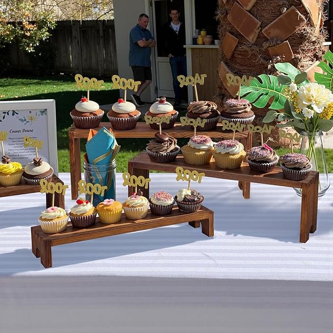 2 Set Wooden Tiered Risers Display Stands for Vendor Events,Stackable Wooden Cupcake Display Stand,Farmhouse Decor Wood Dessert Table Display Set,Vendor Booth Display Items,Food Display Risers for Party（12-11.2-10.4-9.6IN）