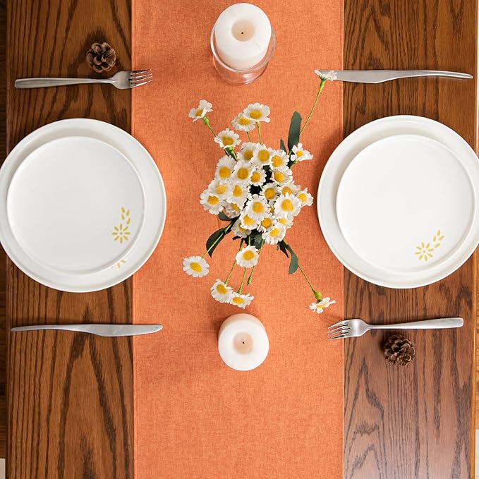 Table Runner 13 x 72 Inches Long, Cotton Linen Farmhouse Style Orange Table Linen for Kitchen Dining Coffee Table Parties Wedding Home Decor (Fall-Orange, 13” x 72”)