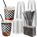 50 Sets 16 Oz Clear Plastic Coffee Cups by Ovveroche