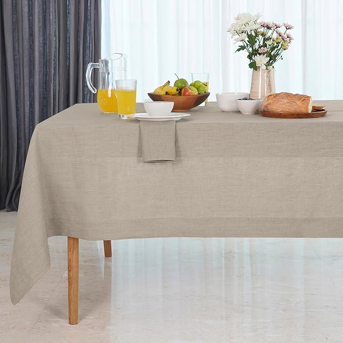 D'Moksha Homes Natural Linen Tablecloth 54 x 72 Inch - 100% Pure Linen Tablecloth for Rectangle Tables - Machine Washable Table Cloth for Valentines, Spring, Easter