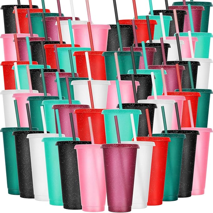 Honeydak 60 Pack Tumbler with Straw and Lid Bulk Glitter Plastic Cups Water by Honeydak