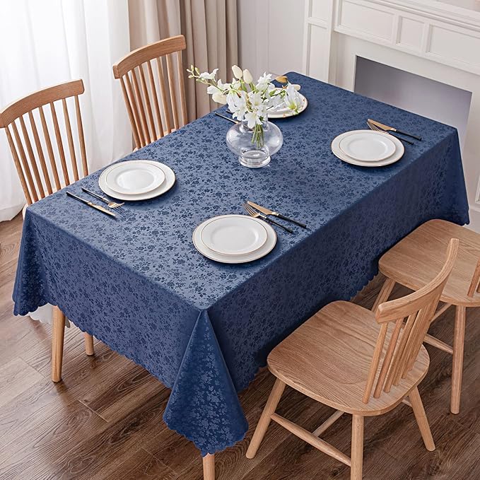 Smiry Rectangle Table Cloth, Waterproof Heavy Duty Vinyl Tablecloths, Wipeable Washable Table Cover for Kitchen and Dining Room (Navy Blue, 52" X 70")