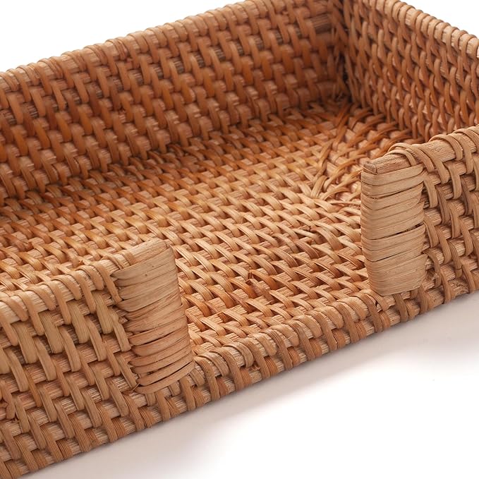 Rattan Napkin Holder Rectangular, Wicker Napkin Basket for Kitchen, Flat Napkin Holders for Paper Napkins, Woven Napkin Holders for Tables (9.5 x 5.5 x 2.2 inch)