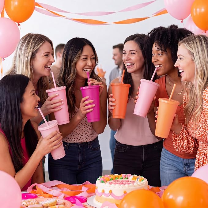 Skylety 12 Pcs Pink Orange Plastic Cups - Image 6