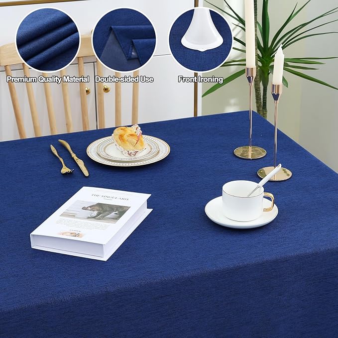 Smiry Rectangle Faux Linen Table Cloth, Waterproof Burlap Fabric Tablecloth, Washable Decorative Farmhouse Table Covers for Kitchen, Dining, Parties, 60x84, Indigo