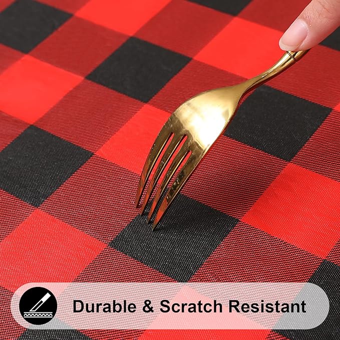 Smiry Rectangle Picnic Table Cloth, Elastic Waterproof Fitted Vinyl Tablecloths, Flannel Backed Buffalo Plaid Table Covers for Dining, Camping, Outdoor (Black and Red, 30" x 48")