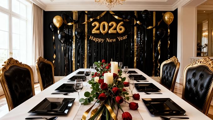 Liacere 60PCS Black Plastic Plates - Premium Square Disposable Plates - Include 30PCS 9.5inch Dinner Plates - 30PCS 7inch Dessert Plates for Party & New Year & Father's Day