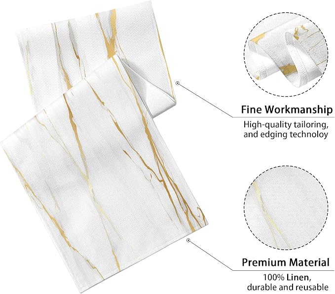 White Gold Table Runner Marble Linen Table Runners, Long Coffee Dresser Runners - Image 7
