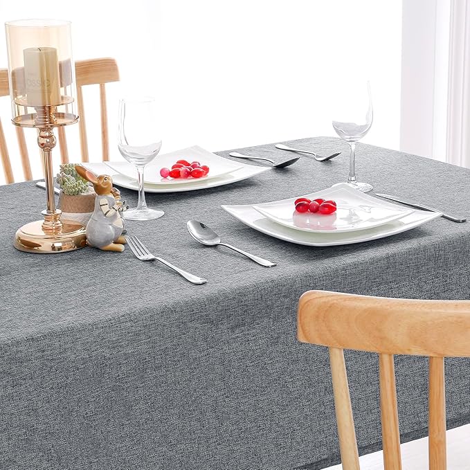 Hiasan Faux Linen Rectangle Tablecloth - Wrinkle and Stain Resistant Washable Table Cloth for Kitchen Dining Room Holiday Table Cover for Dinner, Grey, 70 x 120 Inch