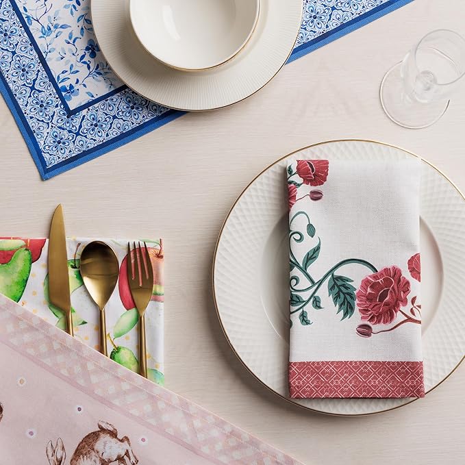 Maison d' Hermine Cloth Napkins Set of 4 100% Cotton Everyday Reusable Square Napkins Cloth Washable Dinner Party Wedding Restaurant Valentines Day Decorations Spring/Summer (Poppy, 18" x 18")