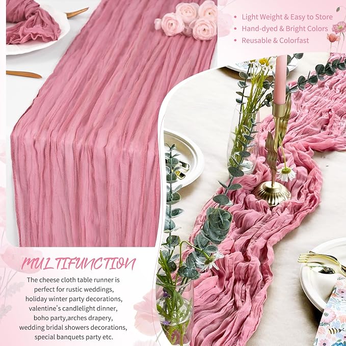 Showgeous 30 Pack Dusty Rose Cheesecloth Table Runner, 17 x 108 Inches | Boho - Image 5