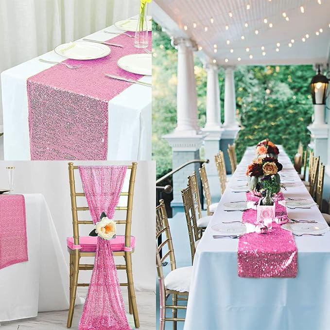 12 Packs 12 X 108 Inch Pink Sequin Table Runner Glitter Dining Table Runner - Image 8