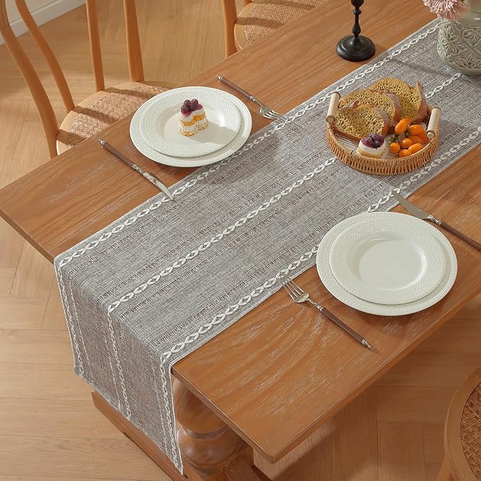 Boho Cotton Linen Brown Table Runner, Farmhouse Woven Table Runners Spring - Image 6