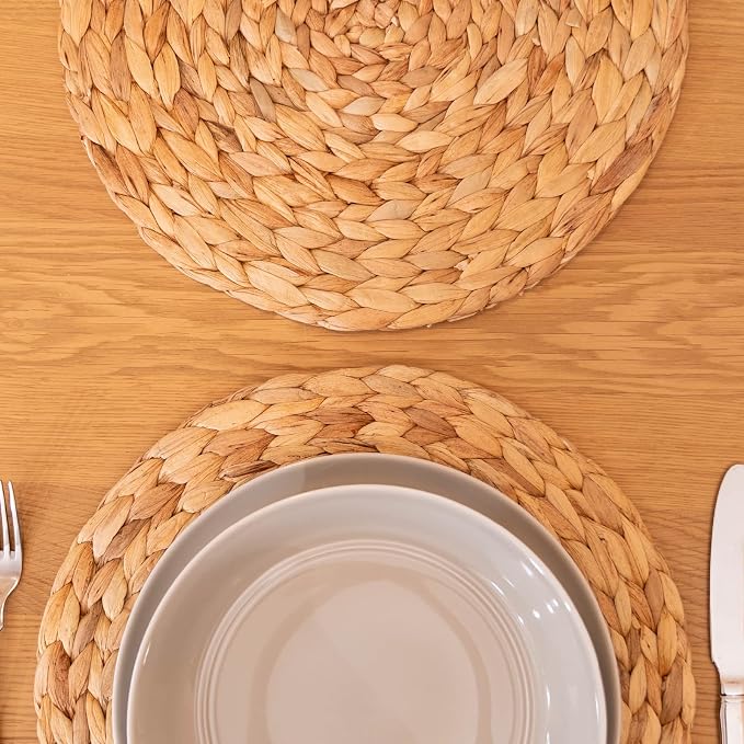 Round Woven Placemats Set of 4, Natural Water Hyacinth Place Mats, Boho Wicker - Image 7