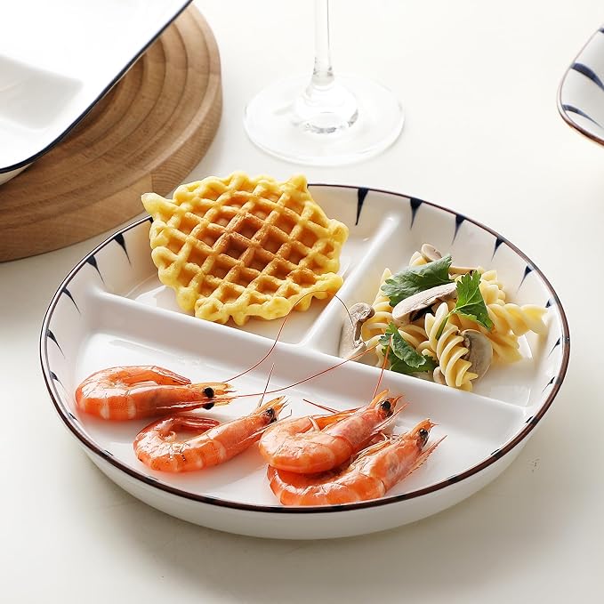 8 Inch Ceramic Portion Control Plate - 3 Compartment Divided Plates for Weight Loss & Diabetes, Microwave & Dishwasher Safe, Stackable Dinnerware Set, BPA-Free Porcelain (White, 1-Pack)