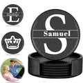Personalized Coasters, Custom Set of 6 Leather Coaster for Drinks with Holder, DIY Customized Name, Logo, Text，Non-Slip, Heat Resistant, Waterproof for Coffee Table Bar Wine Cup Housewarming