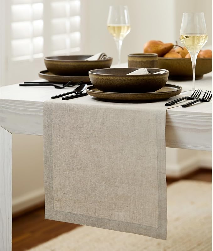 Solino Home 100% Pure Linen Table Runner Natural Woven, Fete 14 x 60 in | Table - Image 2