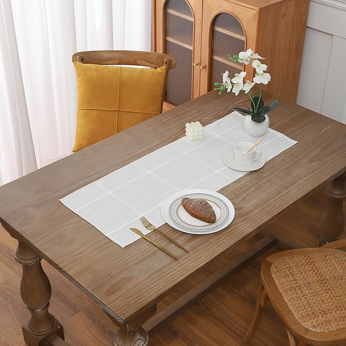 Gernaice Boho Table Runner, Modern Plaid Cotton Linen Farmhouse Table Runners by Gernaice