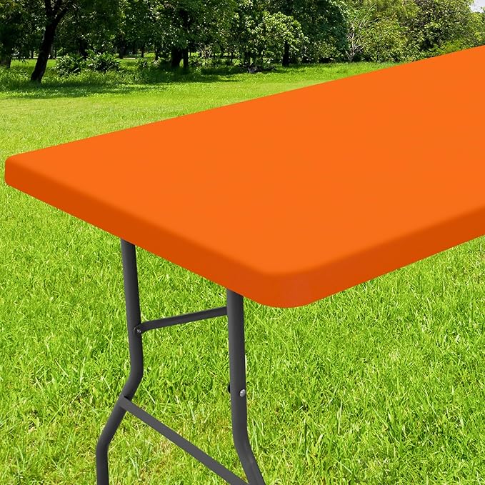 Smiry Rectangle Tablecloth, Elastic Fitted Flannel Backed Vinyl Tablecloths for 8ft Folding Tables, Waterproof Wipeable Table Covers for Indoor, Outdoor, Picnic and Camping (Orange, 30"x96")