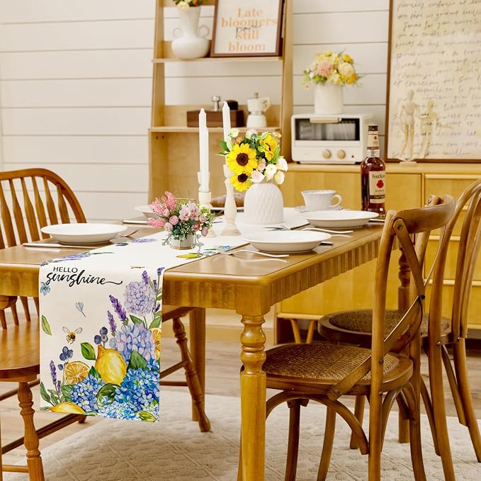 Summer Lemon Table Runner Hydrangeas Burlap Table Runners - Image 2