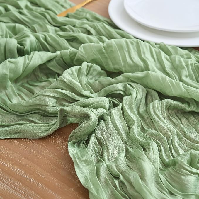 Asee'm 6pcs Sage Green Cheesecloth Table Runner Summer 10FT Gauze Sheer | Boho - Image 4