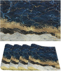 Marble Linen Placemats Set of 4, Modern Luxury Foil Cracked Texture Navy Blue Gold Marble Washable Place Mats, Non Slip Placemat for Home Party Dining Tables Wedding Kitchen Banquets Decor 12x17 Inch