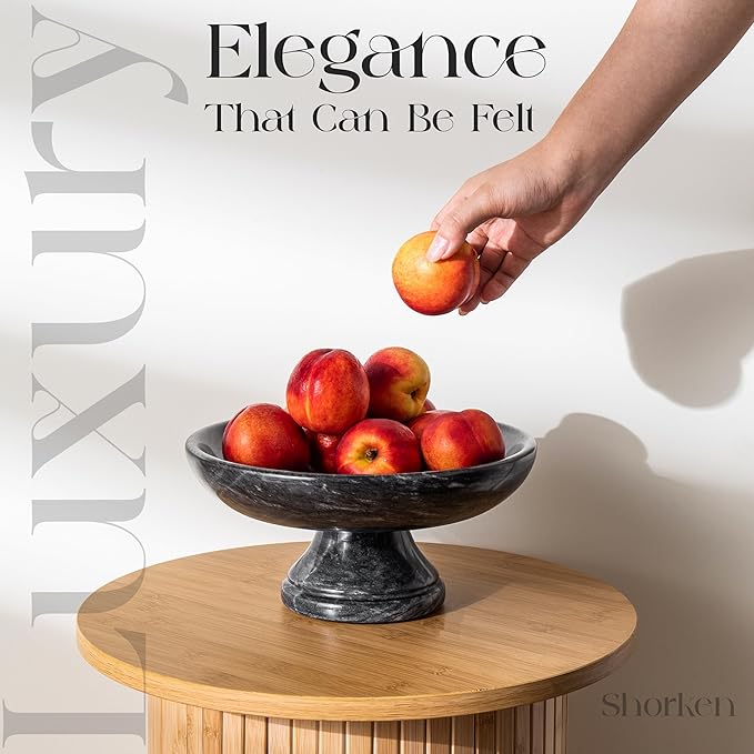 Decorative Marble Bowl with Anti-Slip Pads, Large Countertop Centerpiece and Modern Catch All Bowl for Entryway Keys - Elegant Large Fruit Bowl, Black, ~10"