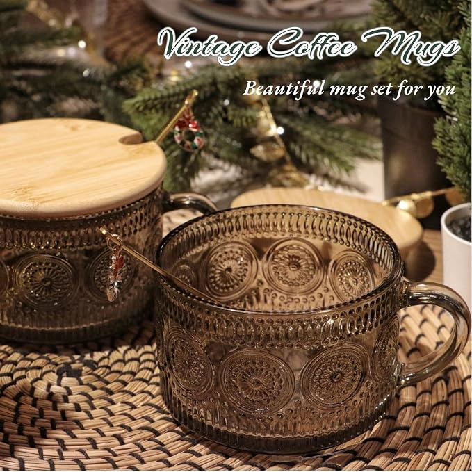 Vintage Coffee Mugs Set of 4 Green, 14 Oz Overnight Oats Containers - Image 4