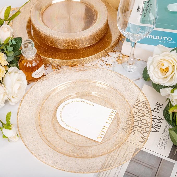 200 Pcs Gold Glitter Plastic Plates - Image 6