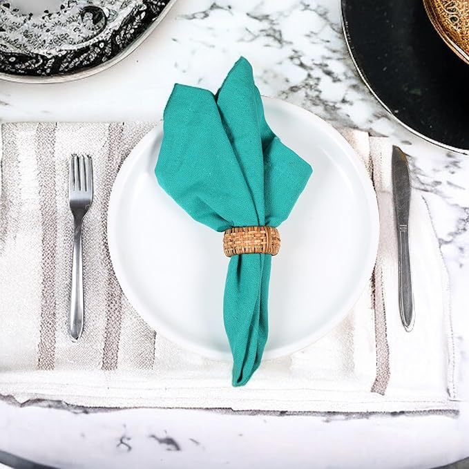 Alpha Living HOMEBoho Chic Dining décor Set of 12 - Handmade Napkin Rings Rustic Woven Rattan Napkin Holders for Dining Table, Weddings, Parties, Holiday Gatherings, and Everyday Use (Natural)