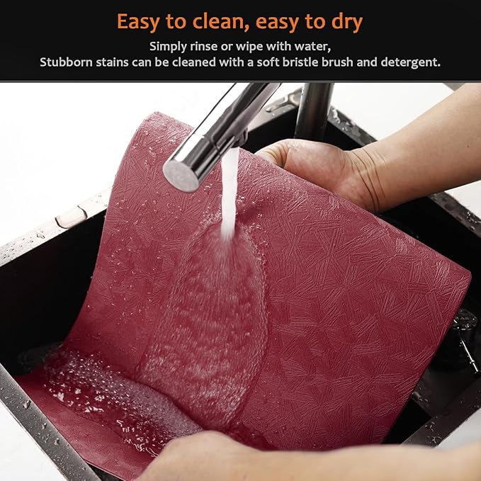 Vinyl Placemats Set of 12 Faux Leather 100% Waterproof Wipeable Washable Place Mats Heat Resistant Easy Clean Non-Slip Table Mats for Indoor Outdoor. (12,Red)
