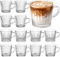 12 Pack Glass Coffee Mugs with Handle 8.5 oz Classic Vertical Stripes Glass by Yetene