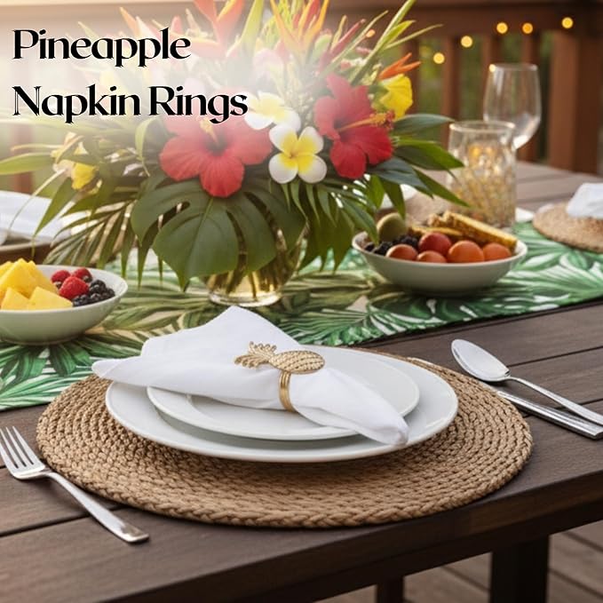 ALPHA Living HOME Set of 12 Napkin Rings Pineapple Antique Gold Bulk Elegant Napkin Rings Thanksgiving Christmas Napkin Holder Handmade Buckles Rings for Farmhouse Table Decor Harvest Wedding Party