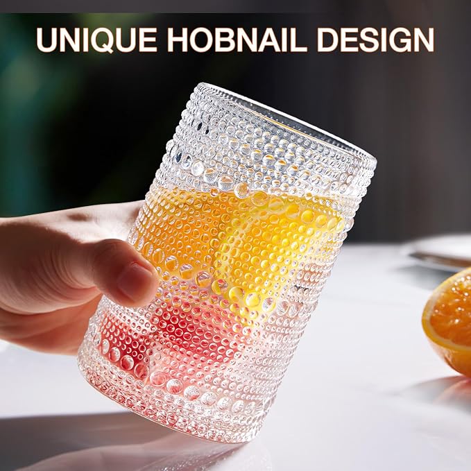 Drinking Water Glass Cups Set, Crystal Hobnail Glass set of 8, 15oz&12oz | - Image 5