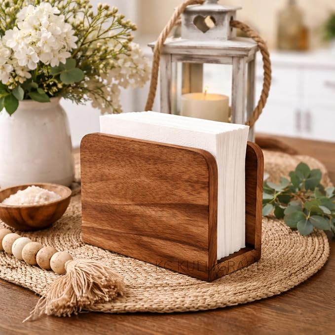Mango Wood Burning Finish Napkin Holder, 5.5"x2.5"x4" | Upright Paper Napkin - Image 5