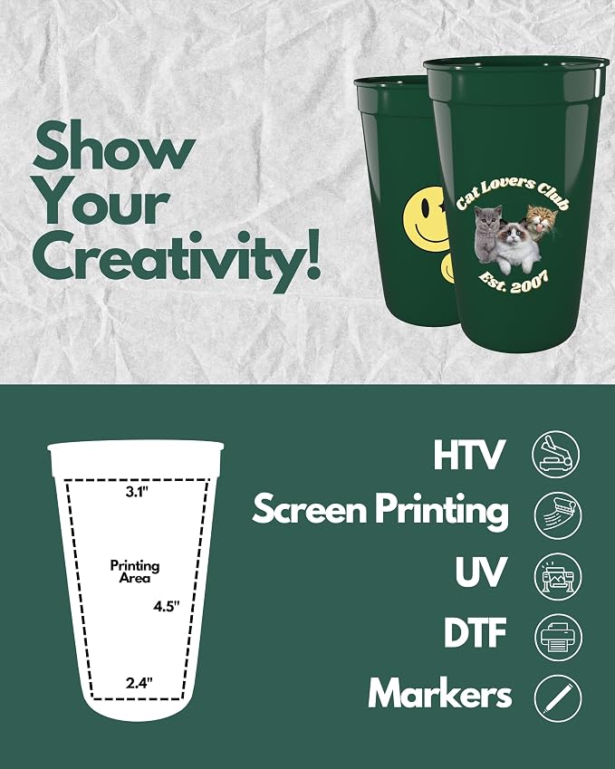 PartyPrints 100 Pack 22 oz Kelly Green Reusable Blank Plastic Cups, Colored - Image 3