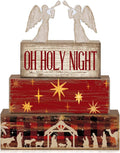 Moucuny 4 Pcs Wooden Christmas Nativity Tiered Tray Decor Rustic Wood Angel by Moucuny