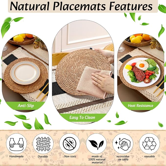 Boho Placemats 4/6/8 Set of Round Woven Placemat Macrame Style Bicolor - Image 5