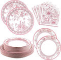 Pink White Floral Paper Plates and Napkins Party Supplies Serve 60 | 180PCS by Osonm