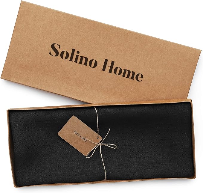 Solino Home 100% Pure Linen Table Runner Black, Fete 14 x 156 Inch Long | Table - Image 5