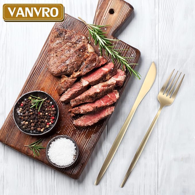 VANVRO Champagne Gold Silverware Set, 60-Piece Stainless Steel Flatware set - Image 5