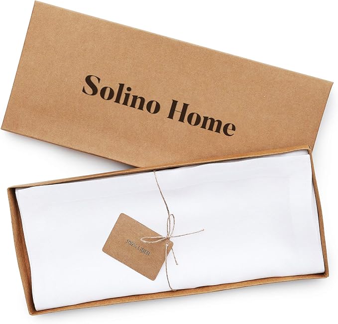 Solino Home 100% Pure Linen Dining Table Runner White, Fete 14 x 90 in Long | - Image 5