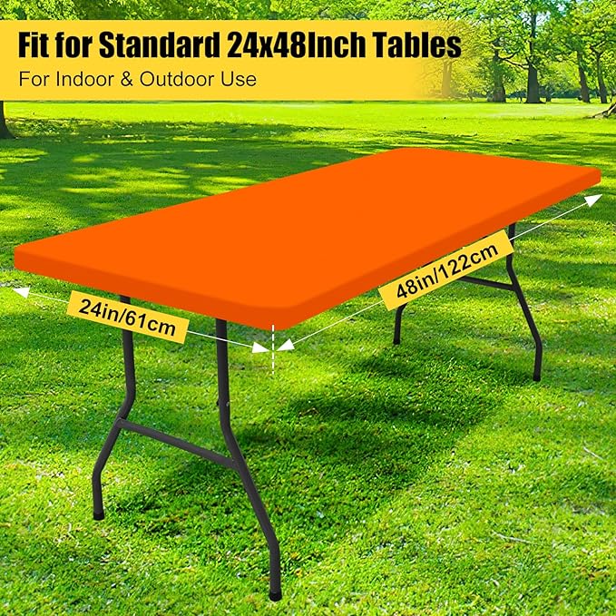 Smiry Rectangle Picnic Table Cloth, Waterproof Elastic Fitted Tablecloths for 4 Foot Tables, Washable Polyester Table Cover for Camping, Indoor and Outdoor (Orange, 24"x48")