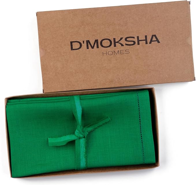 D'Moksha Homes Kelly Green Linen Napkins Set of 4 - Classic Hemstitch 100% Pure Linen Hemstitch Dinner Napkins 20 x 20 Inch for St Patricks Day, Easter - Handcrafted and Machine Washable