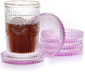 JUXYES 5 Pack Clear Purple Crystal Coasters Round Cup Mat, Glass Coasters for Drinks Coffee Tea Wine, Decorative Wine Bottle Coaster, Crystal Drink Coasters for Restaurant bar Kitchen Dining Table
